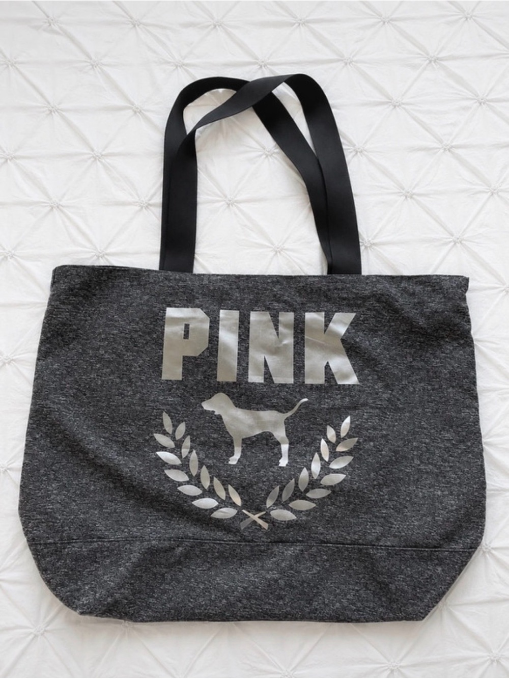 PINK Victoria's Secret Grey Canvas gym Bag with Silver Logo
